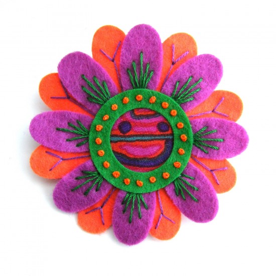 Handmade Embroidered Brooch with Smiling Face from Designed By Jane