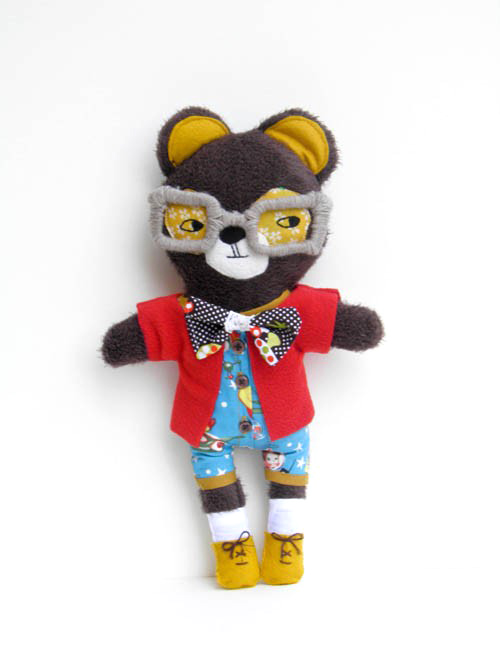 Handmade Vintage stuffed Teddybear with Stitched Glasses on Etsy