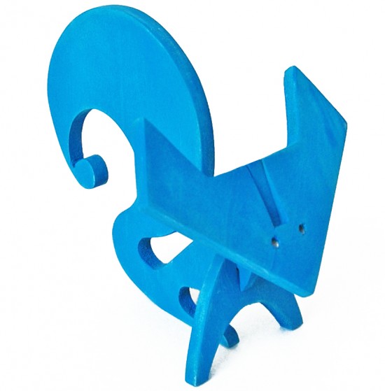 Designed by Binth for Uusi Wooden Modern Blue Fox Toy Sculpture