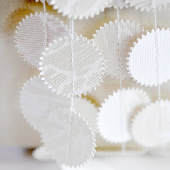 White handmade paper garland decor for weddings, showers, nurseries