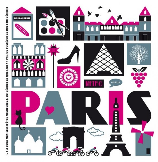 Modern Graphic Pink and Black Paris Art Print from Susan Taylor on Etsy