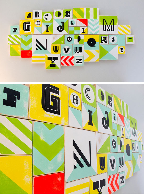 Designer jason gomez modern nursery alphabet blocks wooden wall art decor
