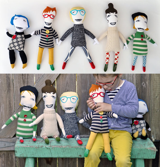 KLTworks OOAK upcycled sweater screenprinted soft dolls plus plush toys, pillows, and kids shirts on etsy