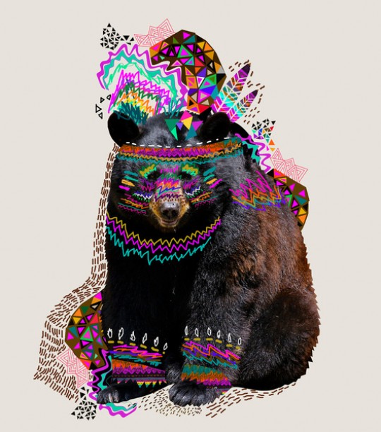 Ohkwari Art Print - Tribal Feather Geometric Illustration Black Bear from Society6 by Kris Tate