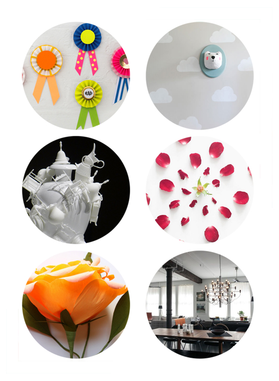 This week's top 6 links include Rosette DIY's, cloud wall stencils, 3D printing art, flower explosion art, paper flower roses, and an NYC loft design.