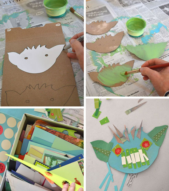 DIY goblin garland - collage with recycled materials - halloween craft for kids | @smallforbig.com