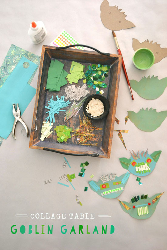 DIY goblin garland - collage with recycled materials - halloween craft for kids | @smallforbig.com