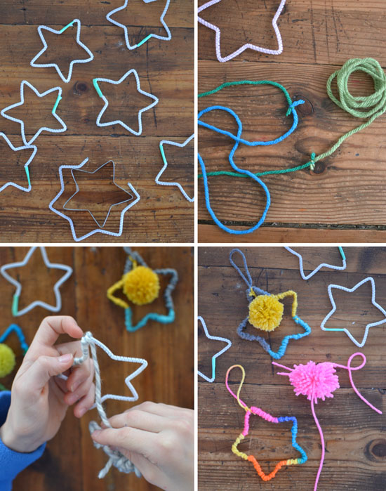 DIY yarn star ornaments ~ holiday craft | small for big