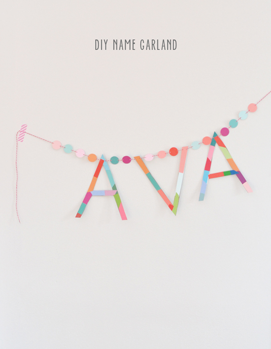 DIY name garland made with paint chips ~ colorful and easy | small for big