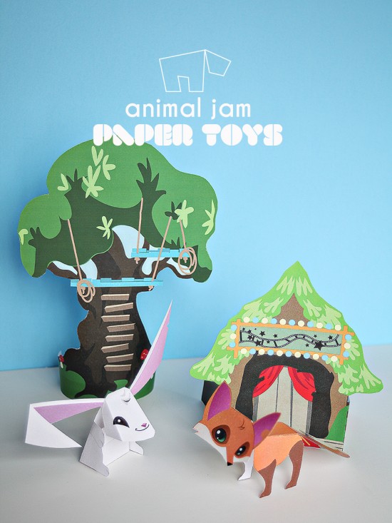 Animal Jam Sarapiea Forest - Paper Toy Printable DIY - Rabbit, Fox, and Treehouse paper crafts | Small for Big