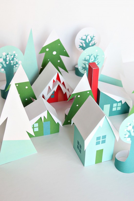 Printable Paper Craft DIY Holiday Houses - A Christmas Village you can download and print