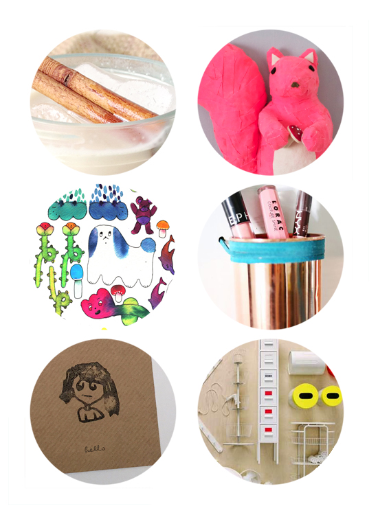 This week's top links online include DIY Kids Stamps, Ikea organizaion, paper mache crafts, homemade almond milk, wall stickers, and copper storage.