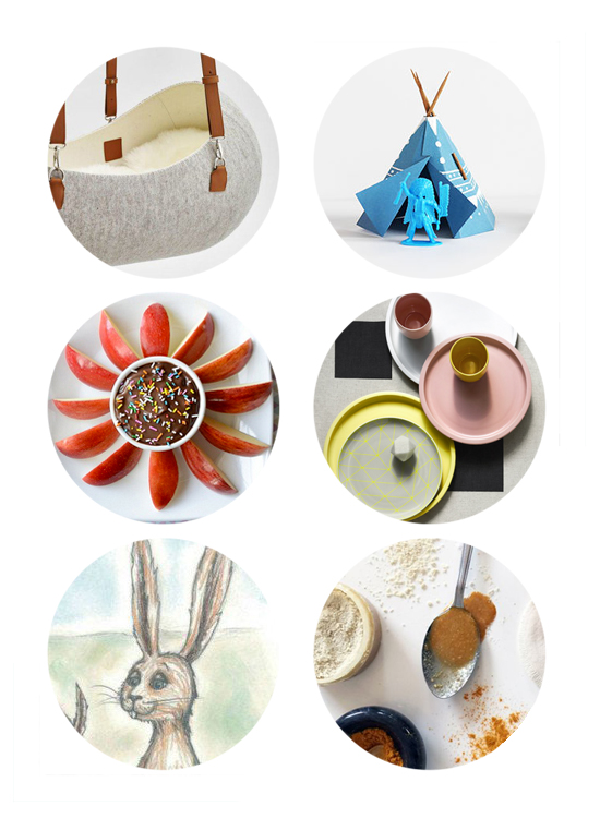 This week's top links online include DIY Teepee toys, modern baby cot, kid-friendly apple recipes, and a rabbit sleeping book.
