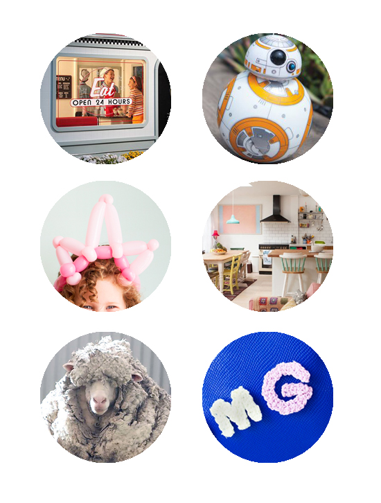 This week's top links include Star Wars BB 8 Toy, Lilliput Playhouses, Balloon crown DIY, candy-colored decor, lost sheep, and Crochet Backpack DIY.