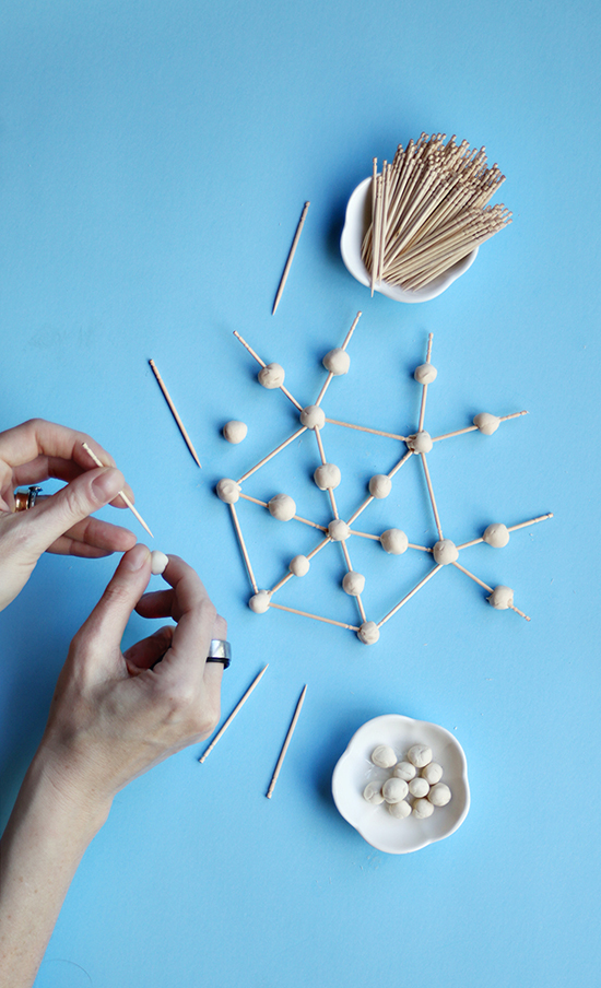 play doh activity - modeling clay toothpick sculptures - toothpick snowflakes DIY craft