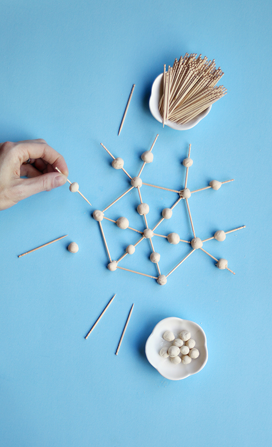 play doh activity - modeling clay toothpick sculptures - toothpick snowflakes DIY craft