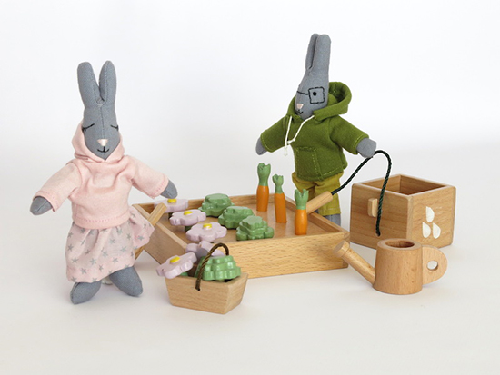 Encore Toys - french eco-friendly wood dollhouses, doll furniture, and organic cotton stuffed rabbit family