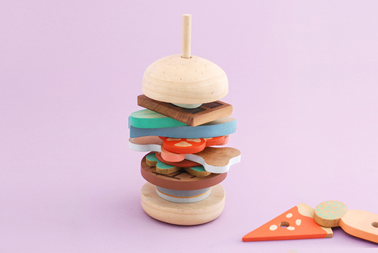 Studio Fludd Slow Food - Wooden Toy Hamburger - Wooden Toy Sandwich Sculpture | Small for Big