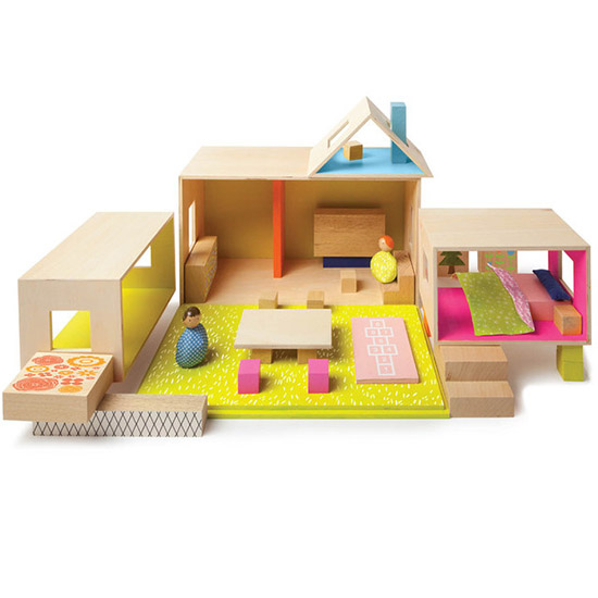 MIO wood dollhouse, beanbag toys, and cars