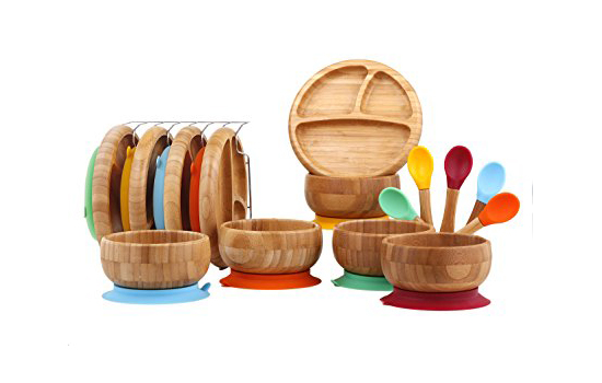 toddler feeding set - bamboo suction cup bowls for kids