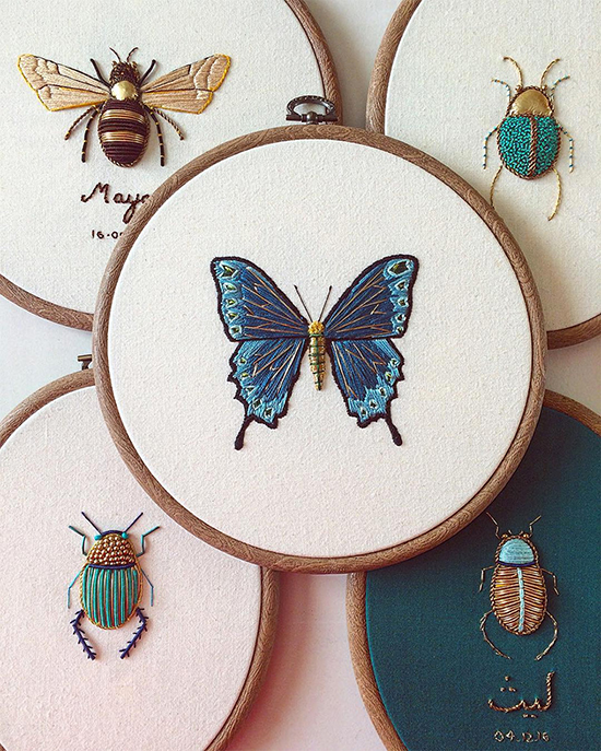 embroidered bugs